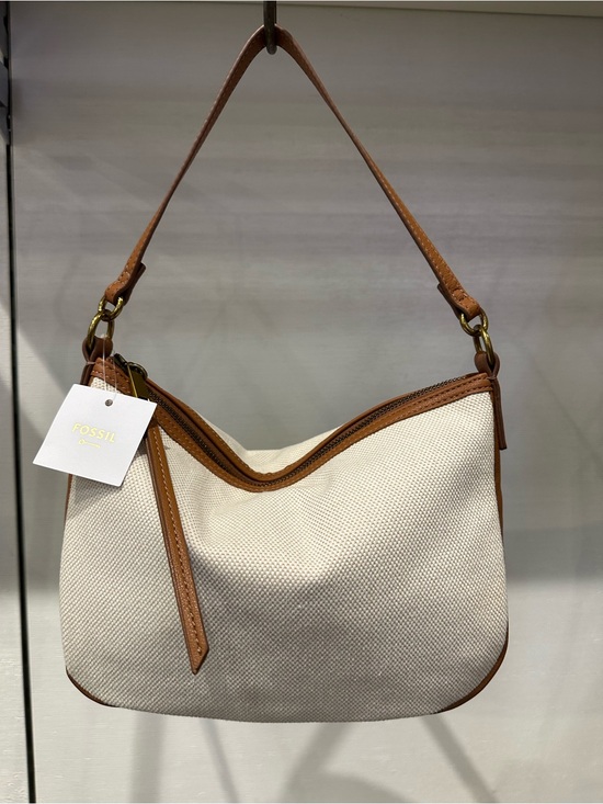 Fossil Handbags - Fossil Cream Canvas Shoulder Bag with Brown Leather Trim